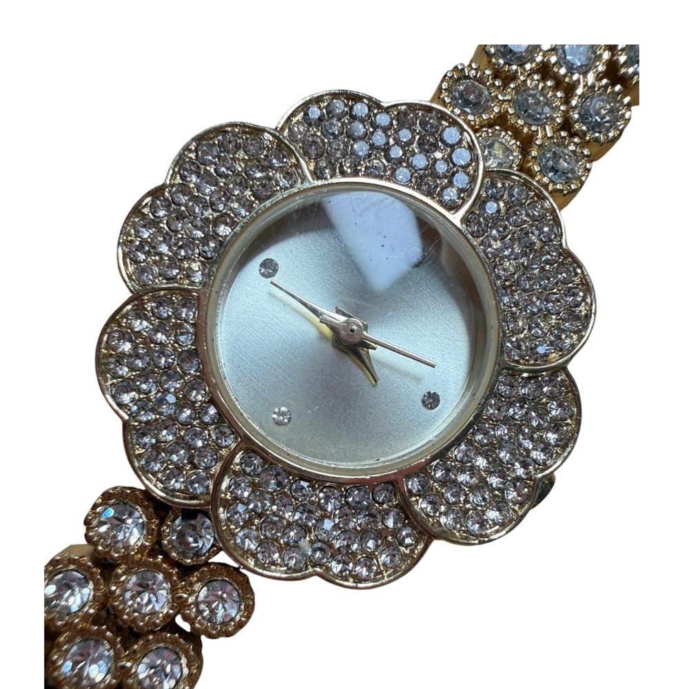 Charter Club Gold Tone Rhinestone Flower Wrist Watch Needs Batteries